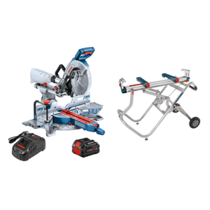 BOSCH 18 VOLT 10" SLIDE MITER SAW KIT W/8 AMP BATTERY/CHARGER AND T4B STAND