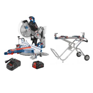 Bosch 18 Volt Cordless 12" Glide Miter Saw Kit w/ 8 Amp Battery / Charger and T4B Stand