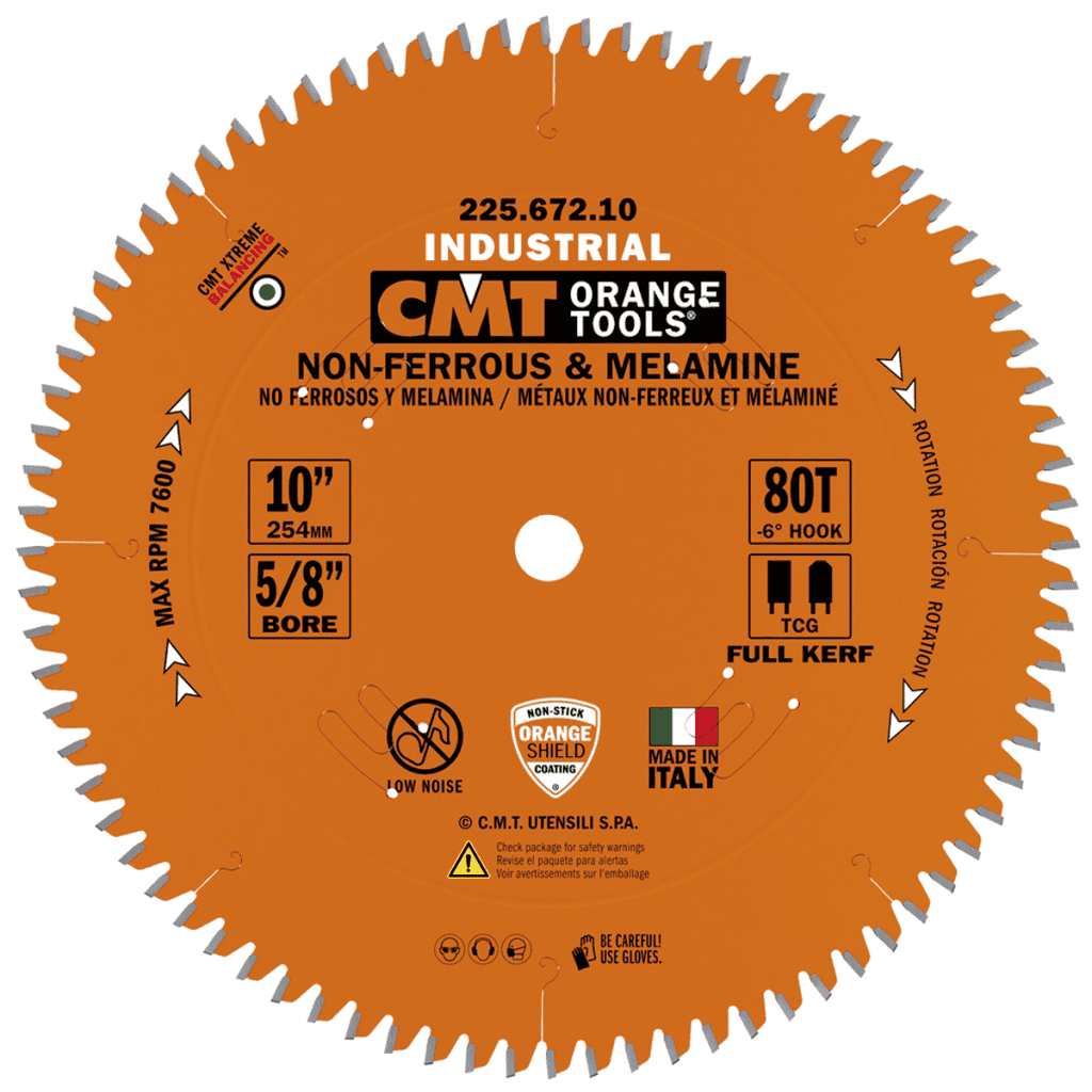 225.672.10 CMT Orange Chrome Non-Ferrous - Thick Stock Blade 10" X 80T TCG NEG