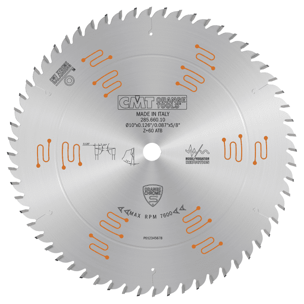 285.660.10 CMT Orange Chrome Heavy-Duty Crosscutting Blade 10" X T60 ATB