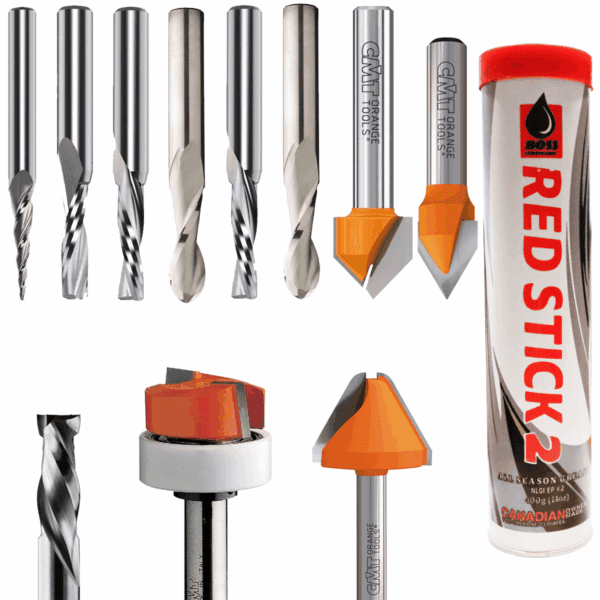 12 Piece Starter Tooling Kit for CNC Routers with a Bosch 1617 Router Spindle