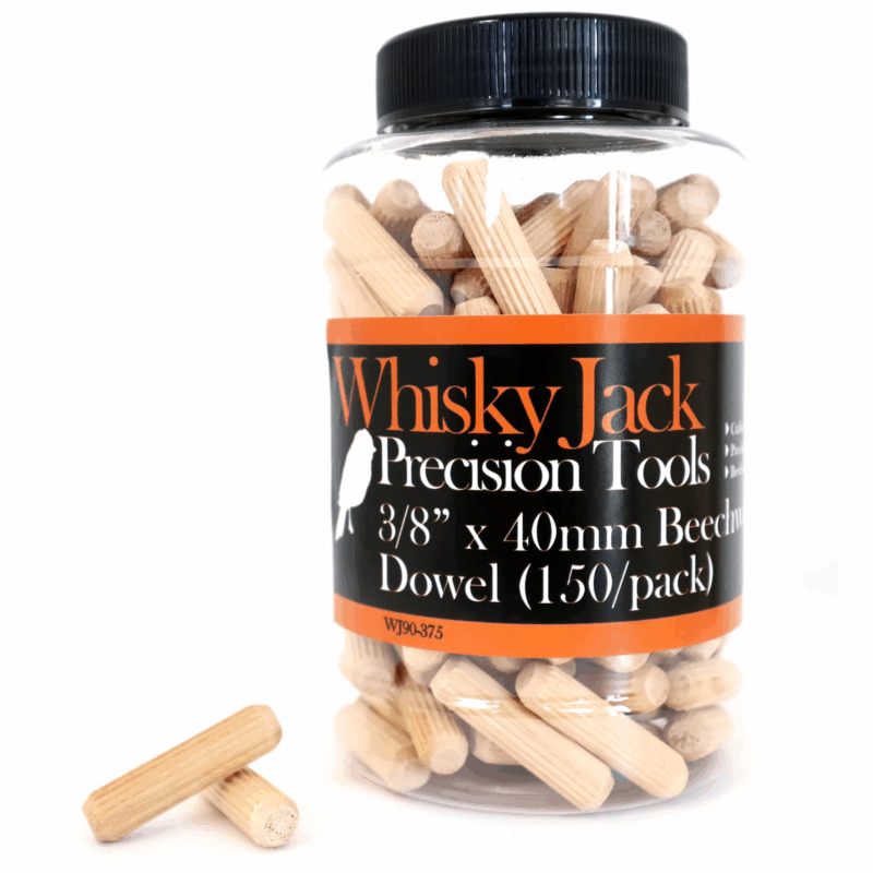 WJ90-375 Whisky Jack 3/8" x 40mm Beechwood Fluted Dowel (150/pack)