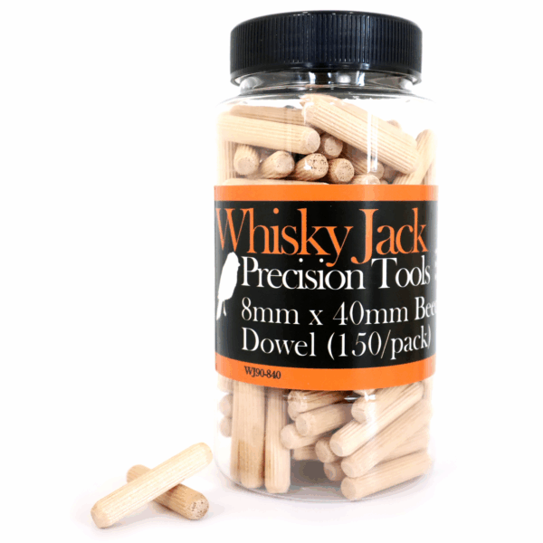 WJ90-840 Whisky Jack 8mm x 40mm Beechwood Fluted Dowel (150/pack)